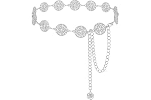 DTWAWA Hollow Round Decor Chain Belts for Women, Metal Waist Chain Plus Size for Her Dresses