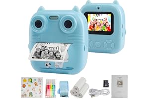 CreaBivotion L'ultima fotocamera a stampa istantanea per bambini 1080P con display da 2,4 pollici, scheda da 32 GB, 2 rotoli di carta da stampa, regalo di compleanno e Natale per bambini, adatto per
