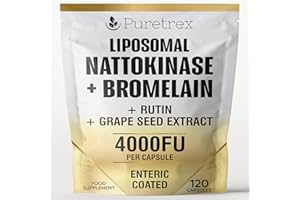Puretrex Liposomal Nattokinase and Bromelain Complex, 4000FU, 120 Enteric Coated Capsules, with Rutin and Grape Seed Extract