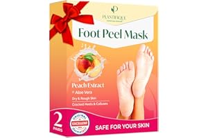 Plantifique Foot Peel Mask – 2 Pairs Exfoliating & Dermatologically Tested Foot Treatment, Removes Dead Skin & Repairs Heels for Soft Feet – Peach Scent, Gift for Women & Men