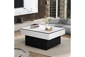 VOWNER Tavolino da Caffè, Tavolo da Soggiorno Moderno, Scrivania Allungabile, Tavolino da Salotto con 2 Vani Portaoggetti, Finitura Lucida, Divano Tavolo 114 x 58 x 40 cm (Bianco)