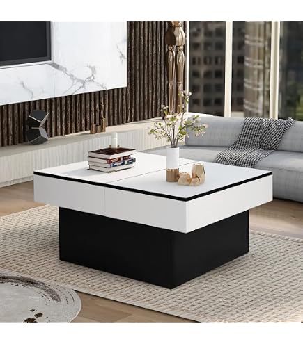 Lot De 2 Tables Basses Gigognes Carrées - Design Marbre Brillant Et Doré - Avec Tiroir - 60x60cm Et 50x50cm