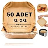 Baker Home Airfryer Pişirme Kağıdı,Xl-Xxl B&uuml;y&uuml;k Boy, Kare, 50 Adet Hava Frit&ouml;z Parş&ouml;men Fırın Kağıdı Tek Kullanımlık Kağıt Fı