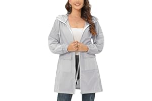 BALEMS Veste de pluie pour femme - Imperméable - Légère - Pliable - Coupe-vent - Avec capuche - Veste de pluie avec poches