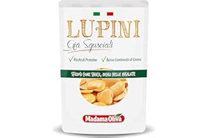 MADAMA OLIVA, Lupini Sgusciati, Gustosi Snack Ideali per Accompagnare Insalate, Riso e Zuppe, Ricca Fonte di Proteine, Basso Contenuto di Grassi, Made in Italy, Busta Doypack 60 gr