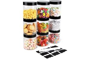 Aoligei Juego de 9 Piezas de Recipiente de Botes Cocina Almacenaje de Plástico de Alimentos Sellados con Tapa,Jarras de Almacenamiento de Plástico con Tapa Hermética