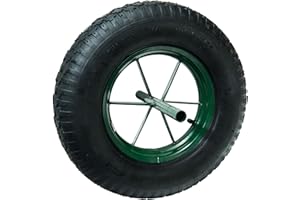WERKA PRO Roue gonflable 15 pouces 385x95 mm avec axe de 20 mm, idéale pour brouettes de jardin, jante en métal verte et pneu noir, parfaite pour tous vos projets de bricolage.
