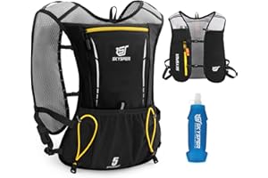 SKYSPER Gilet Hydratation Running 5L, Sac Trail avec Bouteille Souple 500ml pour Course à Pied Marathon Trail Randonnée Femme Homme