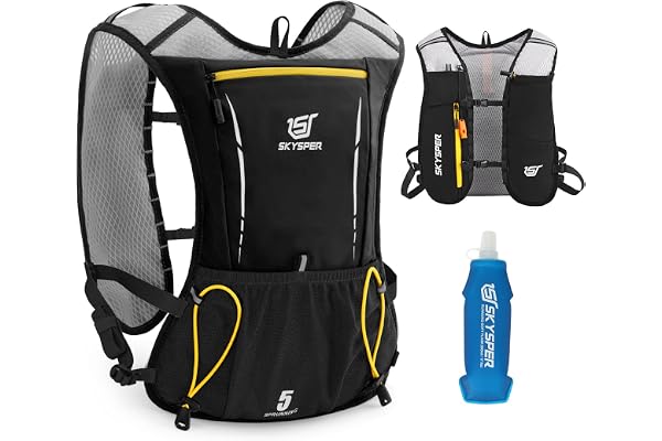 SKYSPER Gilet Hydratation Running 5L, Sac Trail avec Bouteille Souple 500ml pour Course à Pied Marathon Trail Randonnée Femme Homme