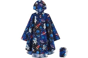 WAWSAM Kids Rain Poncho Waterproof Boys Girls Portable Raincoat Rain Jacket Lightweight Rainwear for Age 3-15