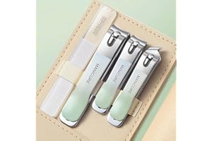 ANGNYA Set di 3 Tagliaunghie con Lima per Unghie in Vetro,Taglia Unghie per Mani in Acciaio Inossidabile e Tronchesino Unghie Piedi Ben Fatti Nail Art/Verde