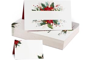 GEBETTER 50 Stück Weihnachten Tischkarten 85x55 mm Weihnachtsstern Tischdekoration Namenskarten zum selbst Beschriften Namensschild Platzkarten für Geburtstag Silvester Neujahr Feier