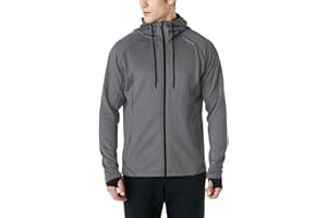 TSLA Men's Full Zip Up Hoodie Jacket, Long Sleeve Performance Training Hoodie, Lightweight Workout Running Track Jackets