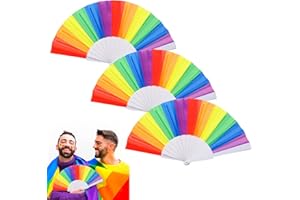zhuhuaph 3 Pcs Rainbow Hand Fans, Foldable Gay Pride Fans, Colorful Paper Gay Fans Pride Stuff Accessories for LGBT Pride Month (Vertical Striped Rainbow)