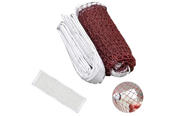 Filet de Badminton Portable, Filet de Volley-Ball de Tennis Pliable Réglable, Filet sans Noeud pour Jardin Plage Sports de Plein Air 6.1X0.76m Rouge