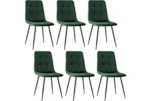 JIJIAN Set di 6 Sedie da Sala da Pranzo, Sedie da Cucina con Tessuto di Velluto e Gambe in Metallo Nero, Sedia Imbottita con Capacità di Carico di 120 kg, Verde Scuro