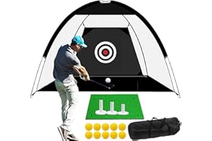‎LOVMEAD Golf Übungsnetz 3 m Chipping Netz Set Indoor Outdoor mit Golfmatte 10 Golf Übungsbälle 3 Tees Gummi, Training Golfnetz Driving Schlagnetz Faltbarer, Groß Hitting Practice Net