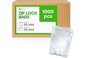 V1 TRADE Sachets Plastiques Transparent Zip 1000 Pièces 50x70mm – Pochon Refermable Résistant – Sachet Plastique Refermable Pour Aliments, Bricolage, Accessoires