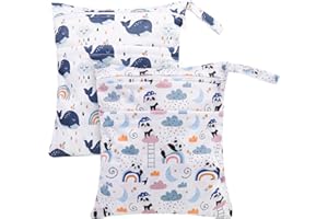 HEYU-LOTUS 2 Packs Wet Bag Waterproof Wet Dry Bags,Baby Wet Bag with Double Zipper Pockets Wet Bags for Swimming Baby Items(Blue+Green)