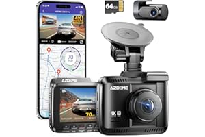 AZDOME Dash Cam Auto, Doppia 4K+1080P, WiFi Telecamera per Auto con SD 64G, Schermo IPS da 2.4", GPS, Super Visione Notturna, G-Sensor, Registrazione in Loop, HDR,Max 256 GB