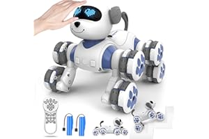 Charmofun Roboter Hund Kinder, Ferngesteuertes Roboterhund Spielzeug, 8WD RC Stunt und Handsteuerung, Programmierbar Interaktive Spielzeug Geschenk für Junger und Mädchen ab 6+ Jahre (Weiß)