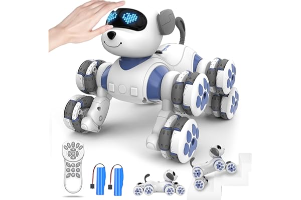 Charmofun Chien Robot Enfants, 8WD Robot Jouet Télécommandé, RC Programmable Chien, Jouet Intelligent Pet Danse Musique Cadeaux Créatifs pour Garçons et Filles 6+ Ans (Blanc)