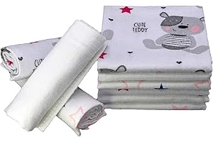 CLEVERE KIDS BABY-COLLECTION ClevereKids Langes bébé en Molton Flanelle | Lot de 9 | 38 x 38 cm | Coton brossé | certifié Oeko-Tex (Teddy Rosa)