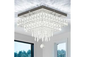 Finktonglan Lustres en cristal Plafonnier LED moderne avec cristal multicouche, lumière blanche 6500 K, plafonnier carré encastré pour salle à manger, chambres, entrée, salon