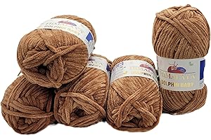Ilkadim Export 5 x 100 Gramm Himalaya Dolphin Strickwolle, Babywolle einfarbig, 500 Gramm Wolle Strickgarn Super Bulky (braun 80337)