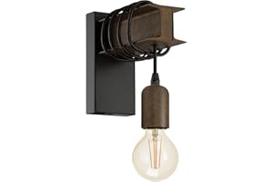 Eglo Lampada da parete Townshend 4, plafoniera vintage a uno punto luce, lampada da parete dal design industriale, lampada retrò in acciaio, nero, marrone, E27