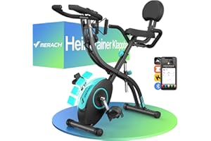 MERACH 4 en 1 Vélo D’Appartement Pliable, Velo d Appartement avec Moniteur LCD et Mesure du Pouls Manuel, Vélos de Fitness Magnétique Avec Coussin de Siège Confortable, Pour la Maison, Peu Encombrant