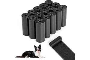 AiQInu 225 PCS Bolsas Caca Perro, Dog Poop Bags Negro Bolsas Excrementos Perros, Robusto y a Prueba de Fugas, Sin Fragancia Adecuado Salir de Casa, 22 * 30cm (15 Rollos, 15 por Rollo)