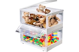 CTSNSLH 30 Liters,2 Pack Plastic Storage Bins With Wheels,Double Doors Plastic Foldable Box,Stackable Storage Bins with Lids,Plastic Bin Box for Organization,Plastic Storage Cart