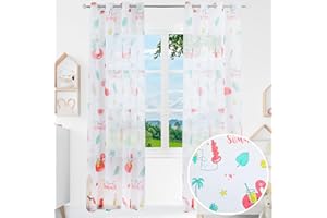 BOD HOME 2 Pezzi Tenda Traslucida per Bambini per la Camera delle Bambine, 140x260cm LxA, Tenda per la Camera dei Bambini con Disegno di Unicorno Bianco, Materiale 100% Poliestere
