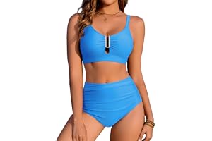 UMIPUBO Bikini för kvinnor, tvådelad baddräkt, push-up, magfri, hög midja, badmode, metall, U-ringning, två stycken badkläder