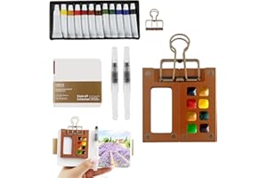 AYHYHLJZJ Mini Kit de Peinture Aquarelle de Voyage, Palette Portable avec 8 Grilles, Palette de Voyage Aquarelle avec Journal Papier aquarelle et Clip, palette de peinture avec 12 Pigments, 2 stylo