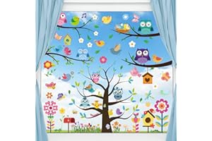 FullJoyHut Pegatinas de ventana de Primavera Grande Pegatinas de Anticolisión Calcomanías de Ventana Mariposa Pájaro Flores Árbol Etiqueta Adhesivos de Ventana para Decoración de Baby Shower Fiesta
