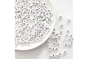 Iudsu 1000 pièces de perles lettres en acrylique pour la fabrication de bracelets, perles rondes blanc de l'alphabet de A à Z de 7 mm avec un rouleau de cordon en nylon invisible (600 cm)