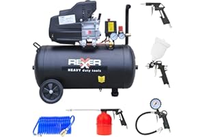 REXXER HEAVY DUTY TOOLS DRUCKLUFT-KOMPRESSOR 50 L, 2.0 HP, 8 BAR MIT 5-TLG DRUCKLUFT SET