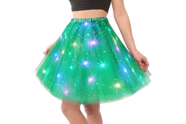 URAQT Tyllkjol dam LED tutu vuxna, tutu kjol LED, minikjol med LED-lampor för karneval temafest balett dans, fin klänning halloweenkostym, 40 cm, one size