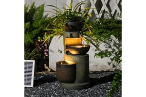 Bumilgar 70cm Outdoor Solar Garden Water Feature, Cute Puppy Waterfall Fountain with Lights for Gardens, Patios, Backyards, Decks, Porches and Home Art Decoration