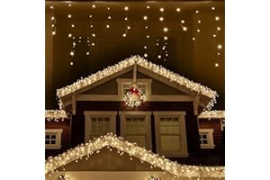 ANSIO® Outdoor Christmas Lights 220 LED 7.5m/24ft Icicle Lights Outdoor & Indoor Warm White Decorations String Fairy Outside Lights with Timer for Xmas Garden Bedroom & Party|Mains Powered Clear Cable