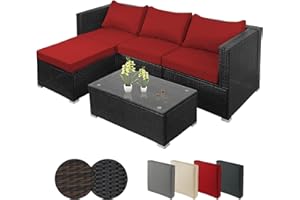 Montafox Salon de Jardin Exterieur en resine 4 Places canapé Exterieur Poly rotin tressée Balcon, Couleur:Noir Titan/Soleil couchant