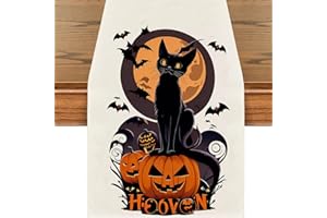 WROYGVY Halloween tischläufer, lila tischläufer Halloween tischdeko, Halloween Katze kürbis deko Leinen Abwaschbare tischläufer Halloween deko Geeignet für Küche ,Bar, Esstisch
