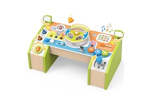 Martiount Tableau Montessori en Bois avec Volant pour Enfants – Tableau de Bord interactif de Conduite avec Sons et lumières – Jouet sensoriel éducatif pour garçons et Filles d’âge préscolaire