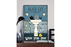 BCTS Poster da parete in metallo con gatto nero e scritta "Wash Your Paw Funny Cat Lover", regalo retrò vintage, decorazione da parete, 20,3 x 30,5 cm