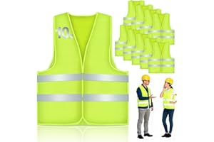 Mkitnvy Lot de 10 Gilets de sécurité pour Voiture - Jaune Fluo - Réfléchissant - Haute visibilité - pour automobilistes, conducteurs, Travailleurs