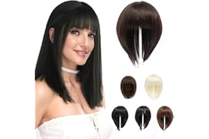BUYOGET Dark Brown Hair Topper Clip in Hair Pieces for Woman Short 12 Inch Clip in Toppers with Fringe for Thinning Hair