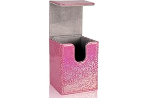 Dmoicols Sparkly Card Deck Box Holds 100+ Single Sleeved Cards,Leather Card Storage Case,MTG Commander Deck Box with 2 Dividers fit TCG CCG Magic Cards Vertical (Sparkly Rose Red Point)