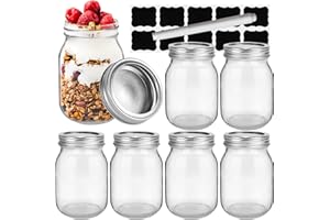 SHIZAK 16 oz Glass Mason Jars, 6 Pack 500 ml Canning Jars with Regular Mouth Lids, Glass Jars Storage Containers for Overnight Oats, Jam, Jelly, Honey, Beans, Spice, Wedding Party Favor, Shower Favors
